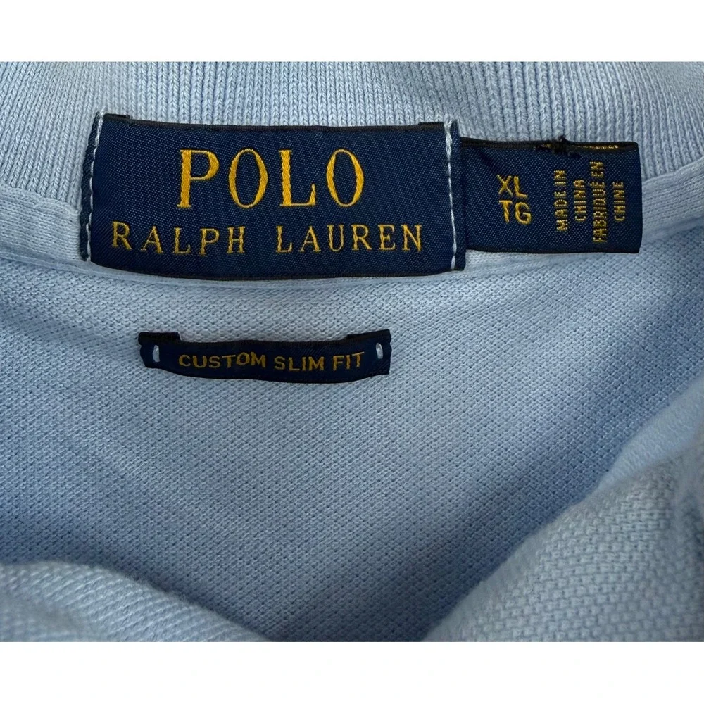 Polo Ralph Lauren Men XL Custom Slim Fit Light Blue Pique Polo Golf Shirt Cotton